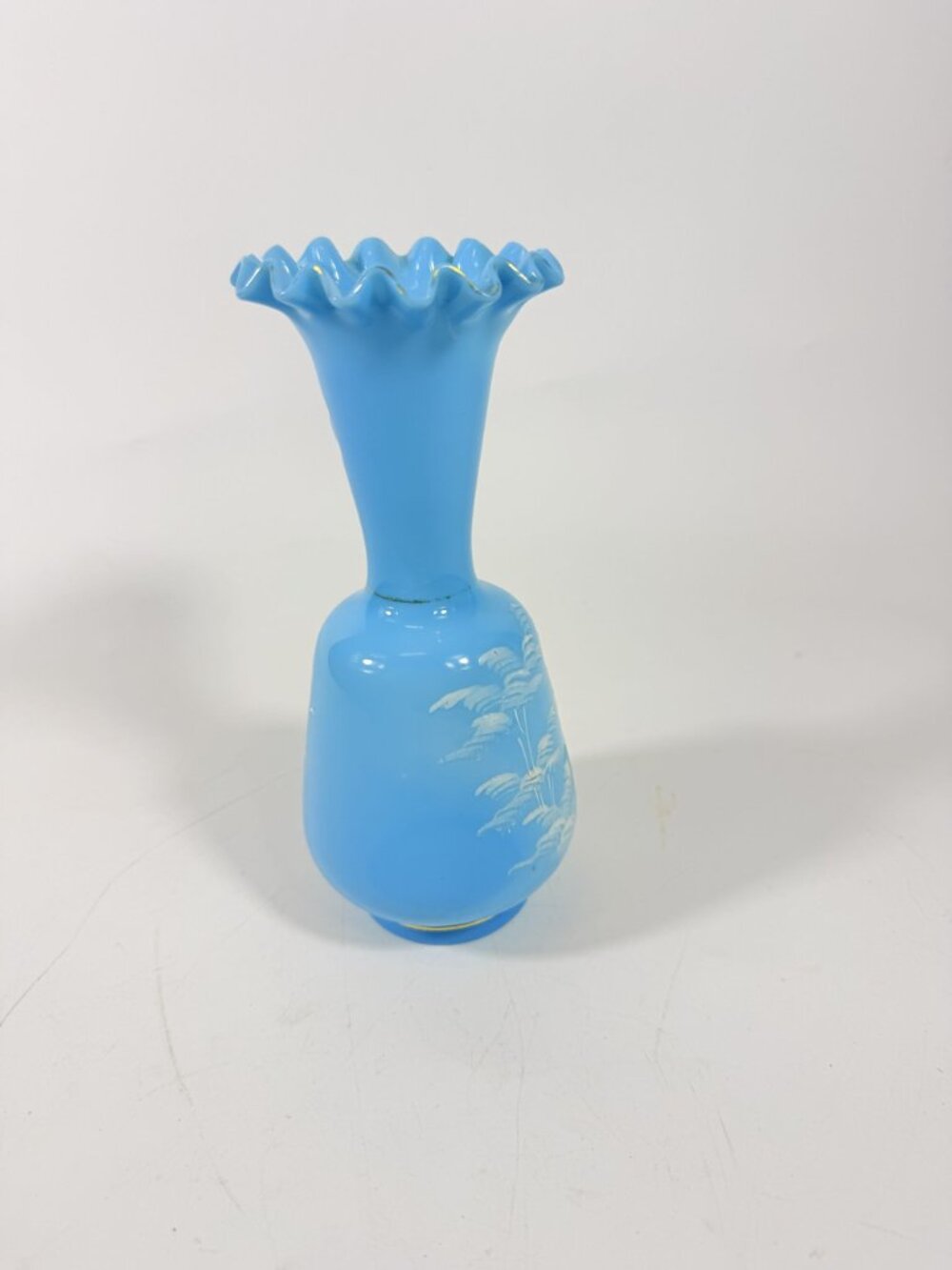 Glass Vase Mary Gregory White Enameled Silhouette Boy Westmorland Hand Painted V - Picture 7 of 16